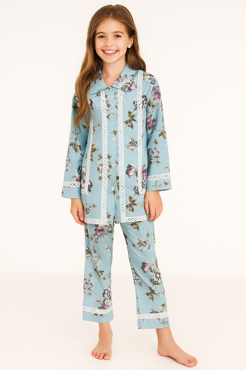 Cotton Printed Mirror work Cord set 1179 Sky Blue