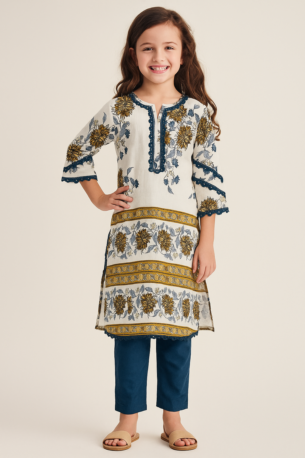 Cotton Printed Kurti Set 1186 White