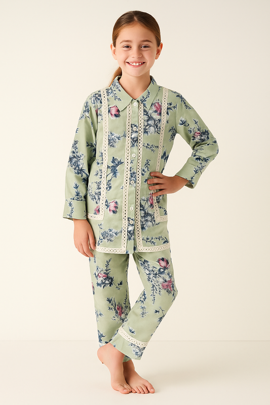 Cotton Printed Mirror work Cord set 1180 Pista Green