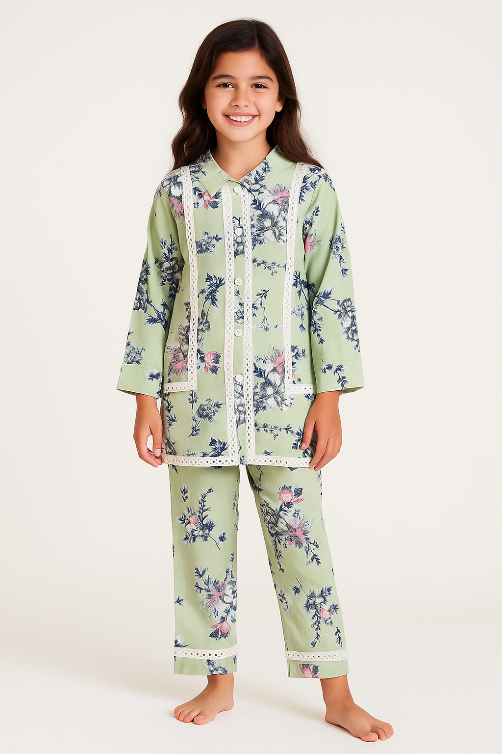 Cotton Printed Mirror work Cord set 1180 Pista Green