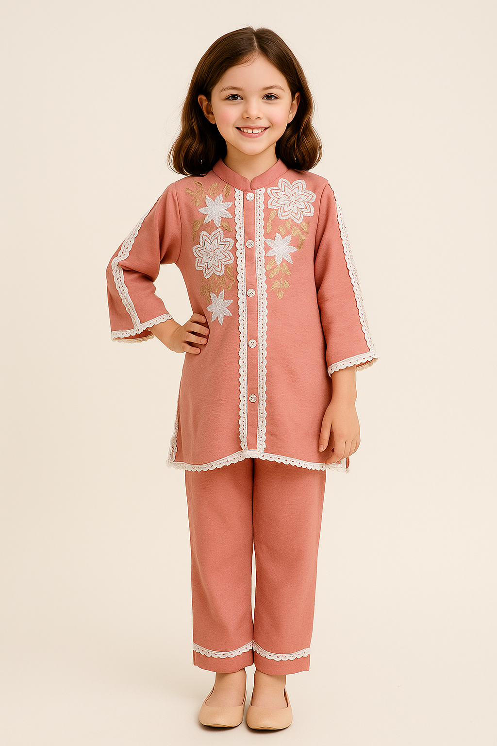 Cotton Embroidery Cord Set 1187 Peach
