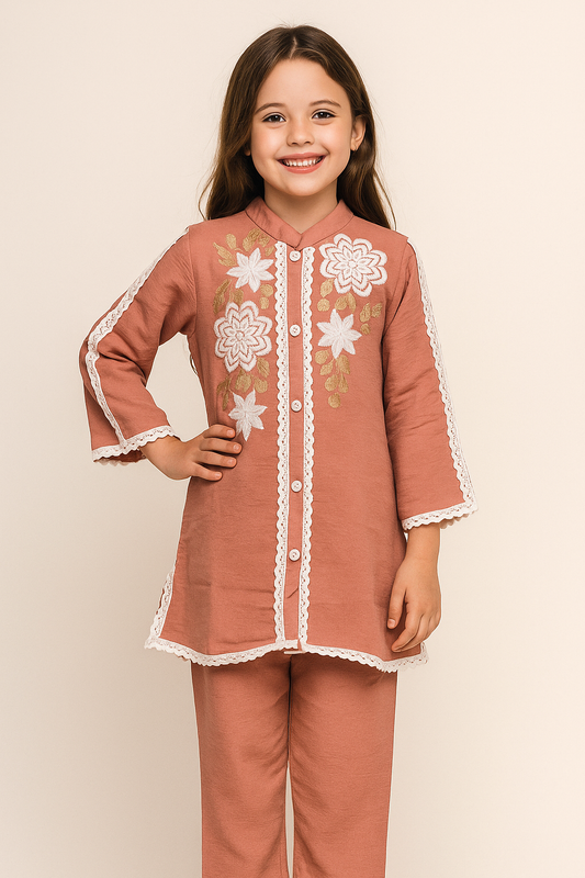 Cotton Embroidery Cord Set 1187 Peach