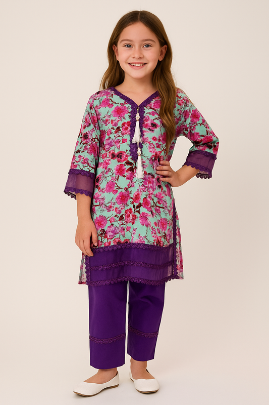 Cotton Printed Kurti Set 1184 Purple
