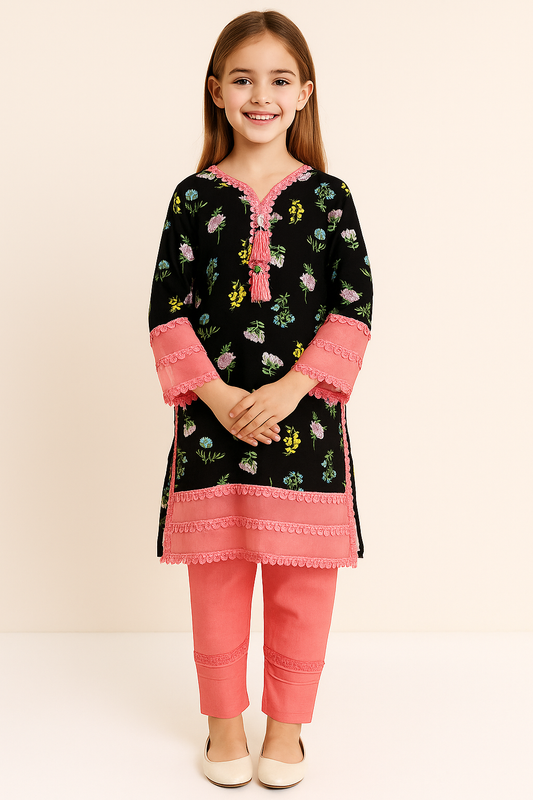 Cotton Printed Kurti Set 1185 Black