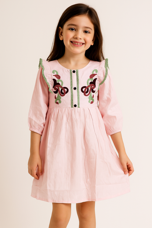 Cotton Embroidery Frock 1080 Pink