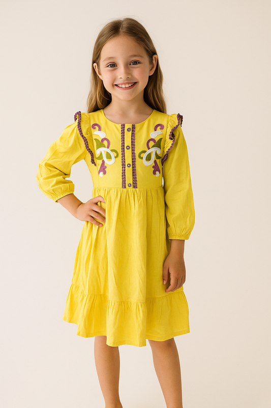 Cotton Embroidery Frock 1081 Yellow
