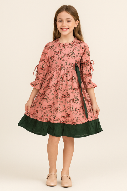 Cotton Printed frock 1084 Pink