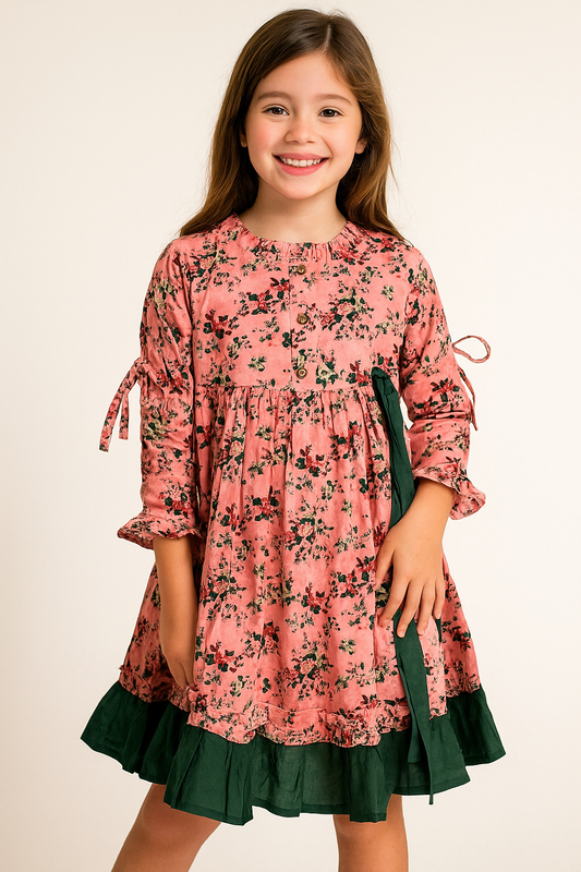 Cotton Printed frock 1084 Pink