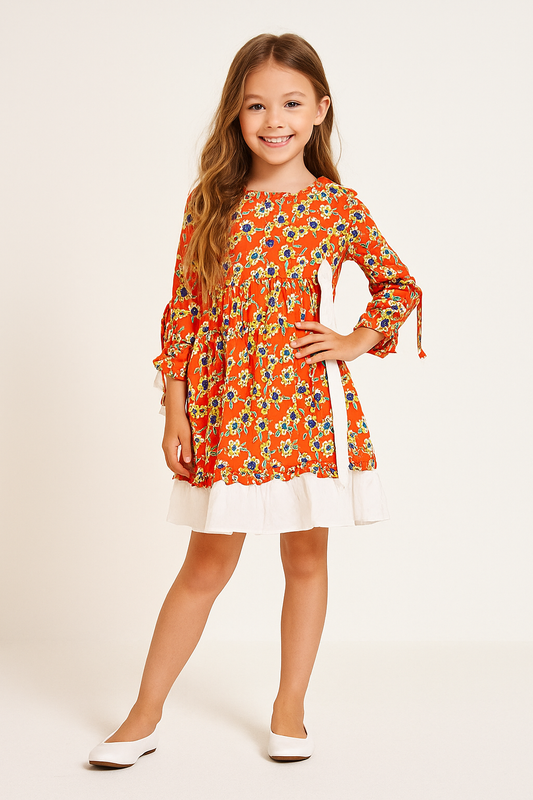 Cotton Printed frock 1083 Orange