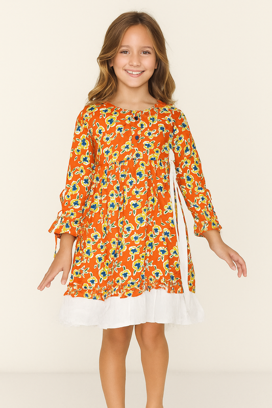 Cotton Printed frock 1083 Orange