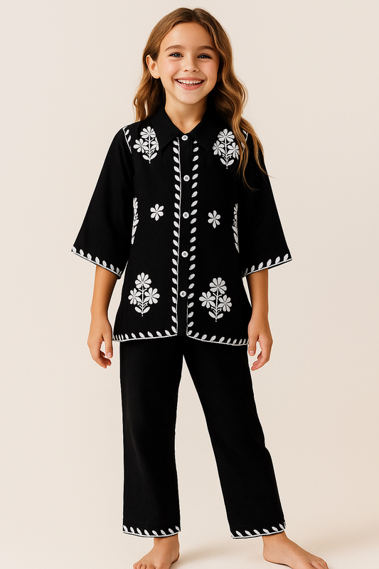 Cotton Embroidered Cord Set 1193 Black