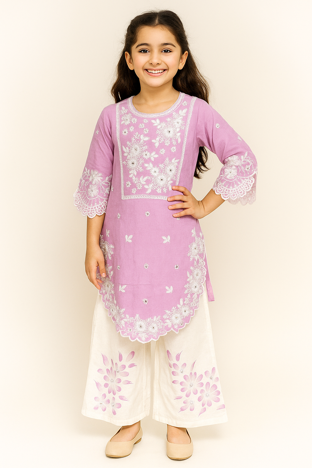 Cotton Bids Work Plazo Set With Dupatta 5358 Purple