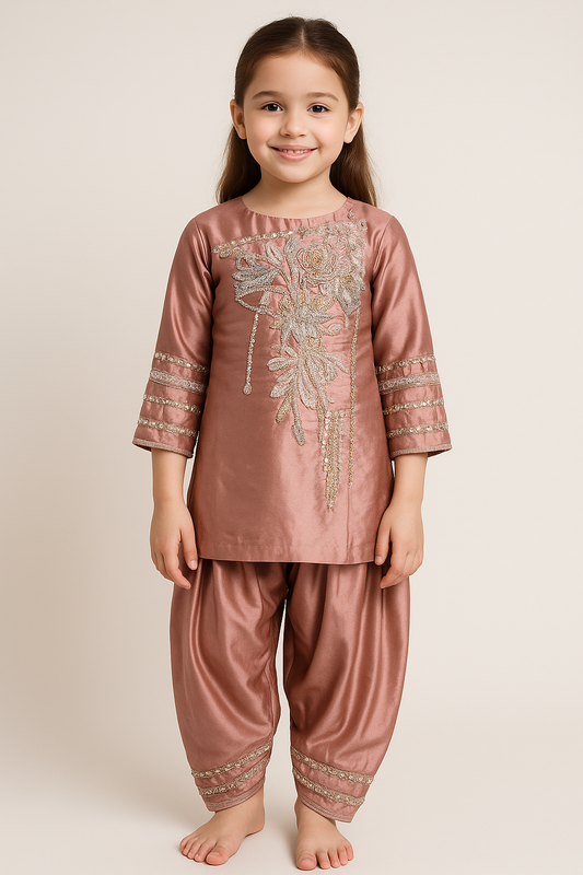 Satin Hand Work Farshi Salwar Set 5422 Peach