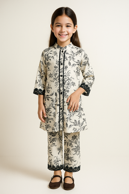 Cotton Printed Cord set 1199 White