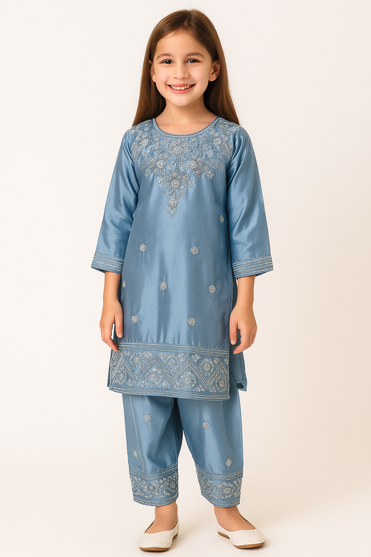 Georgette Bids Work Farshi Salwar Set 4710 Blue