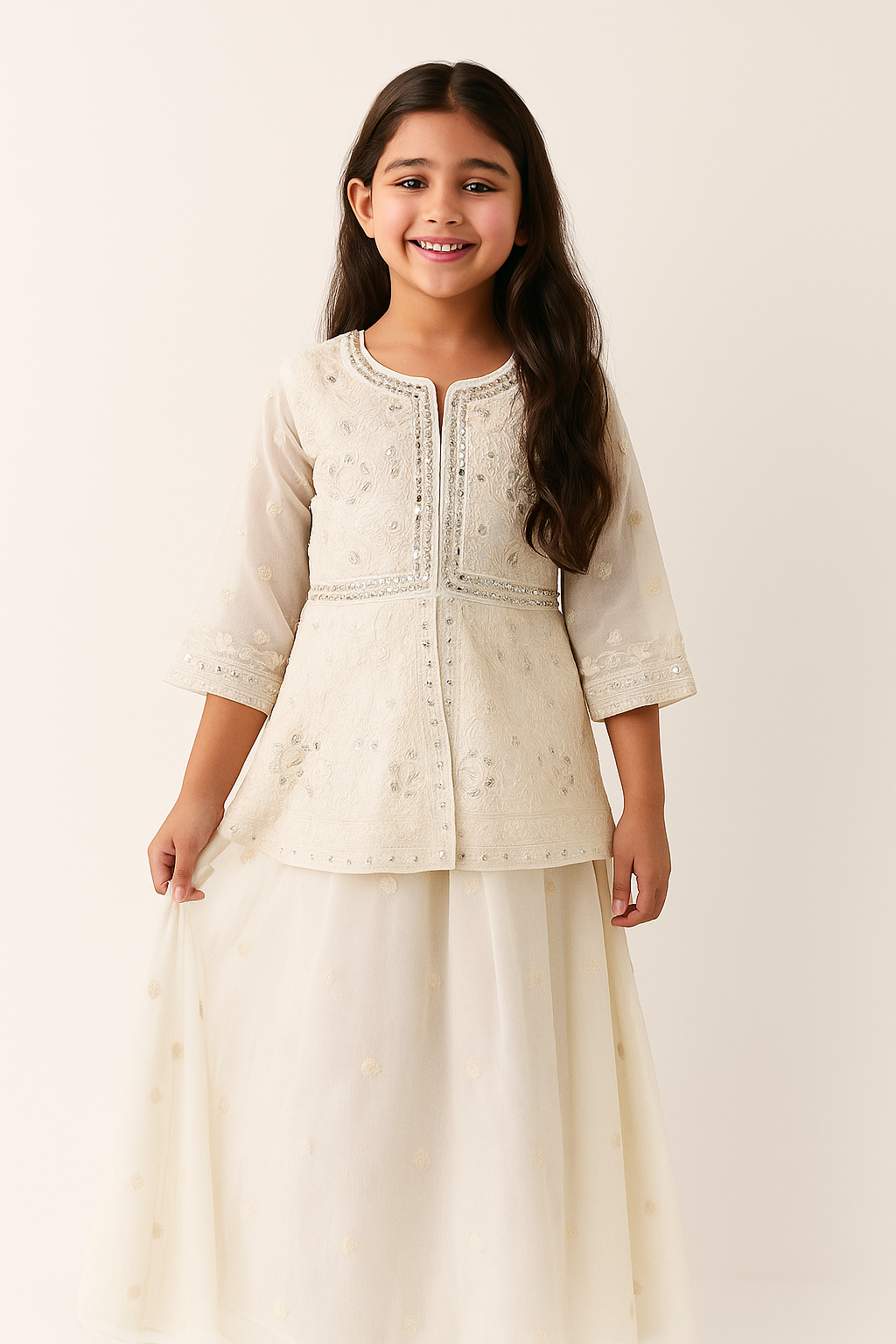 Georgette Thread Work Plazo set 4639 White