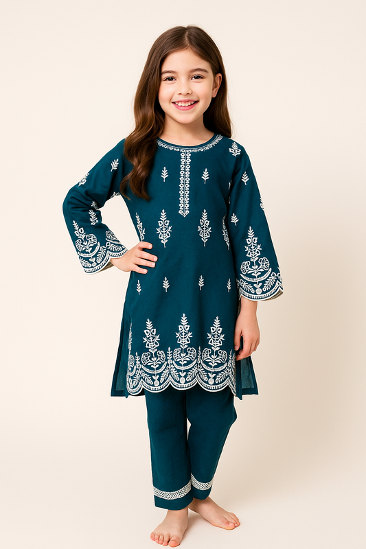 Cotton Embroidery Kurti Set 1204 Blue