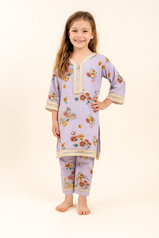 Cotton Printed Kurti Set 1205 Purple