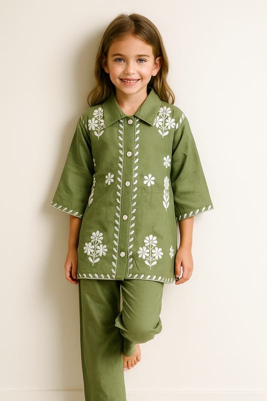 Cotton Embroidered Cord Set 1209 Pista Green