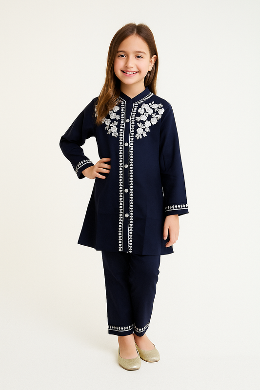 Cotton Embroidery Cord Set 1206 Navy Blue