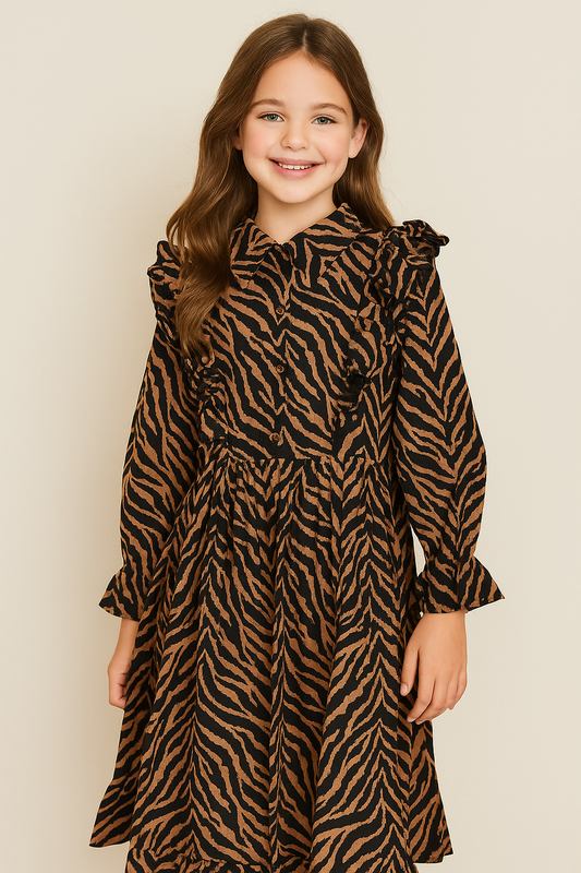 Cotton Printed Frock 1092 Brown