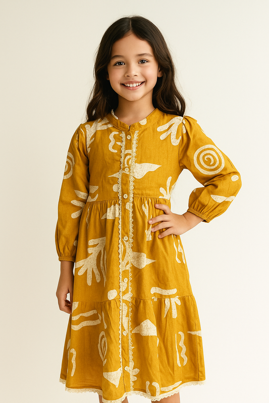 Cotton Printed Frock 1095 Yellow