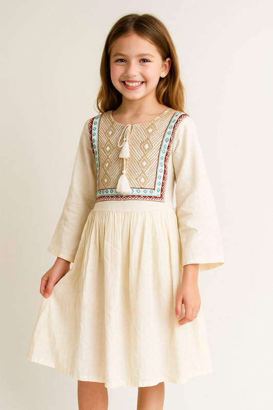 Cotton Embroidery Frock 1098 Cream