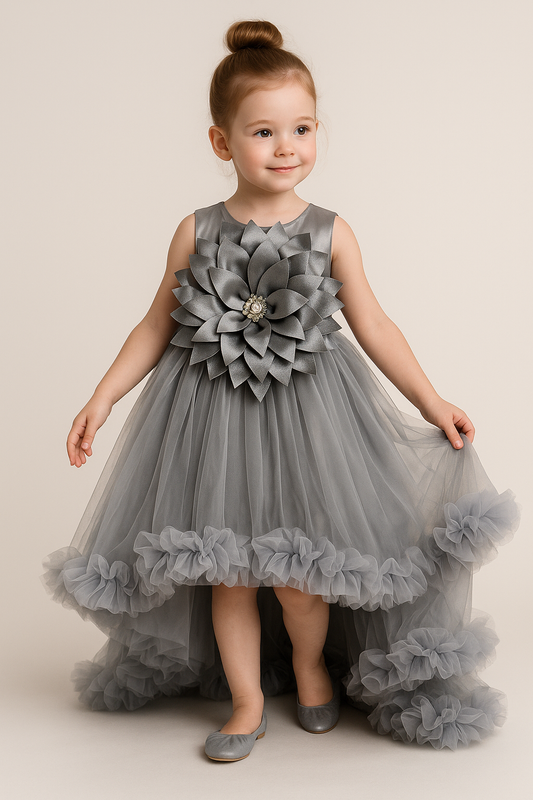 Tail cut With Bow frock 1002 Grey