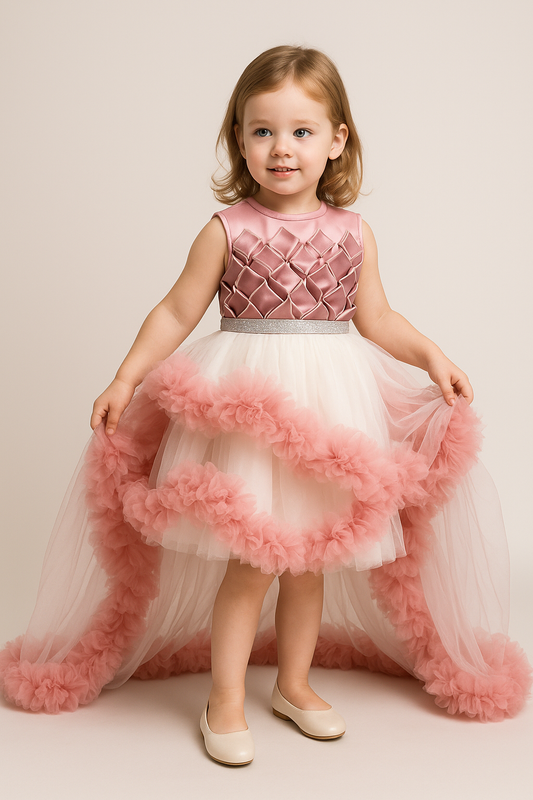 Layered Neck High-Low Frock 1004 Pink