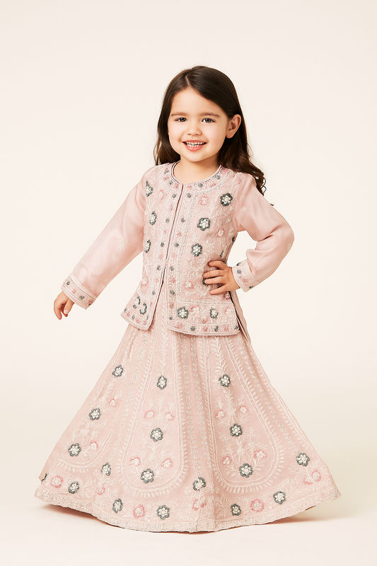 Georgette Bids Work Lehenga Set With Dupatta 4540 Pink