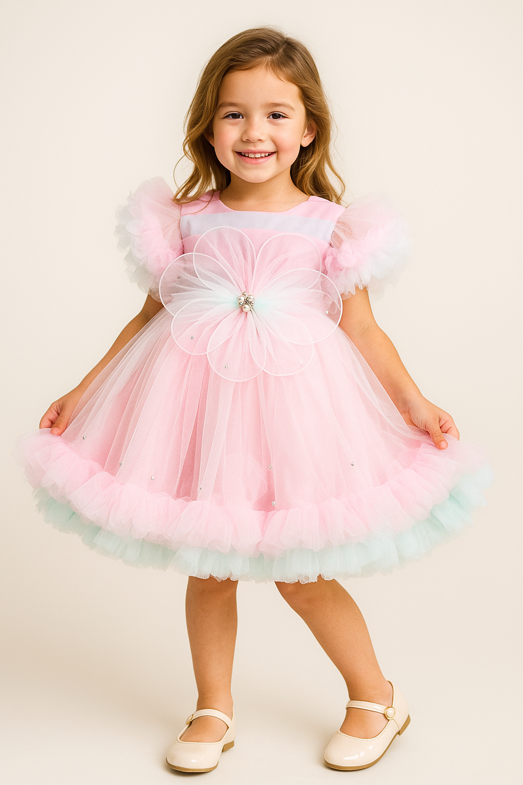 Blush Pink Ruffled Party Frock 440 Pink