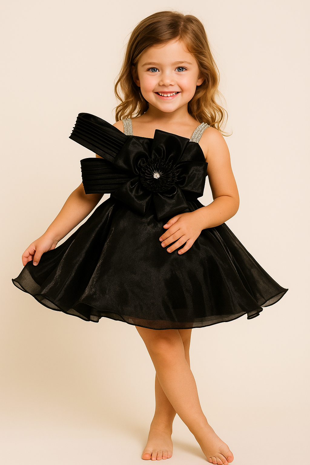 Satin Bow Design Frock 2507 Black