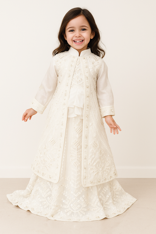 Georgette Bids Work Jacket Lehenga Set With Dupatta 4720 White