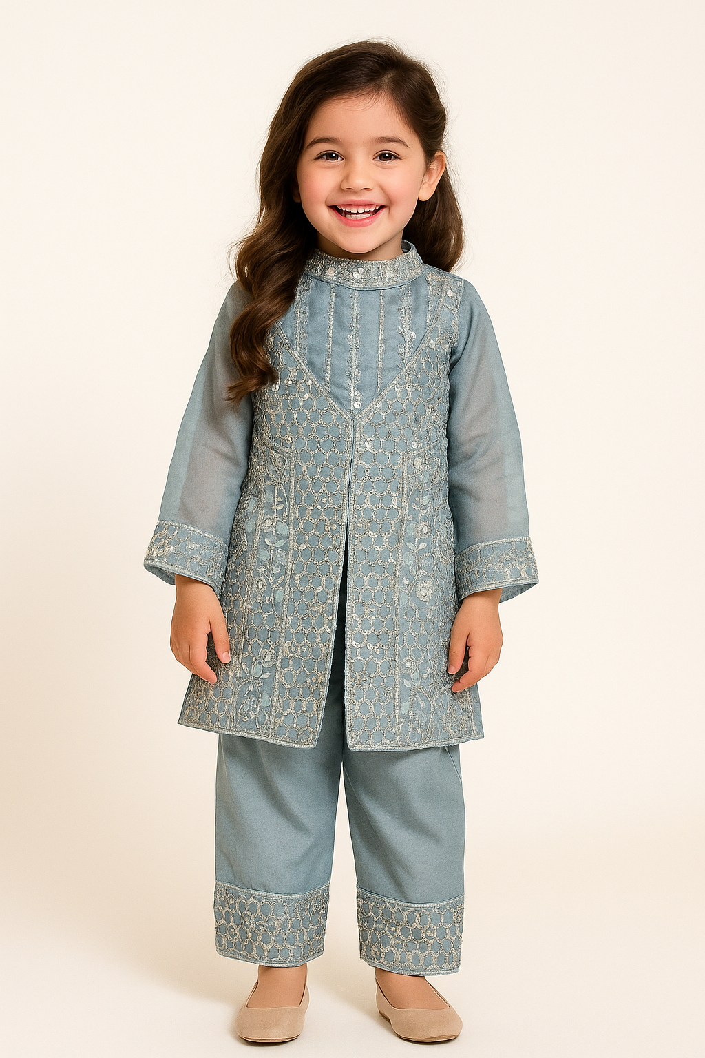 Georgette Attach Jacket Cord Set 5408 Grey