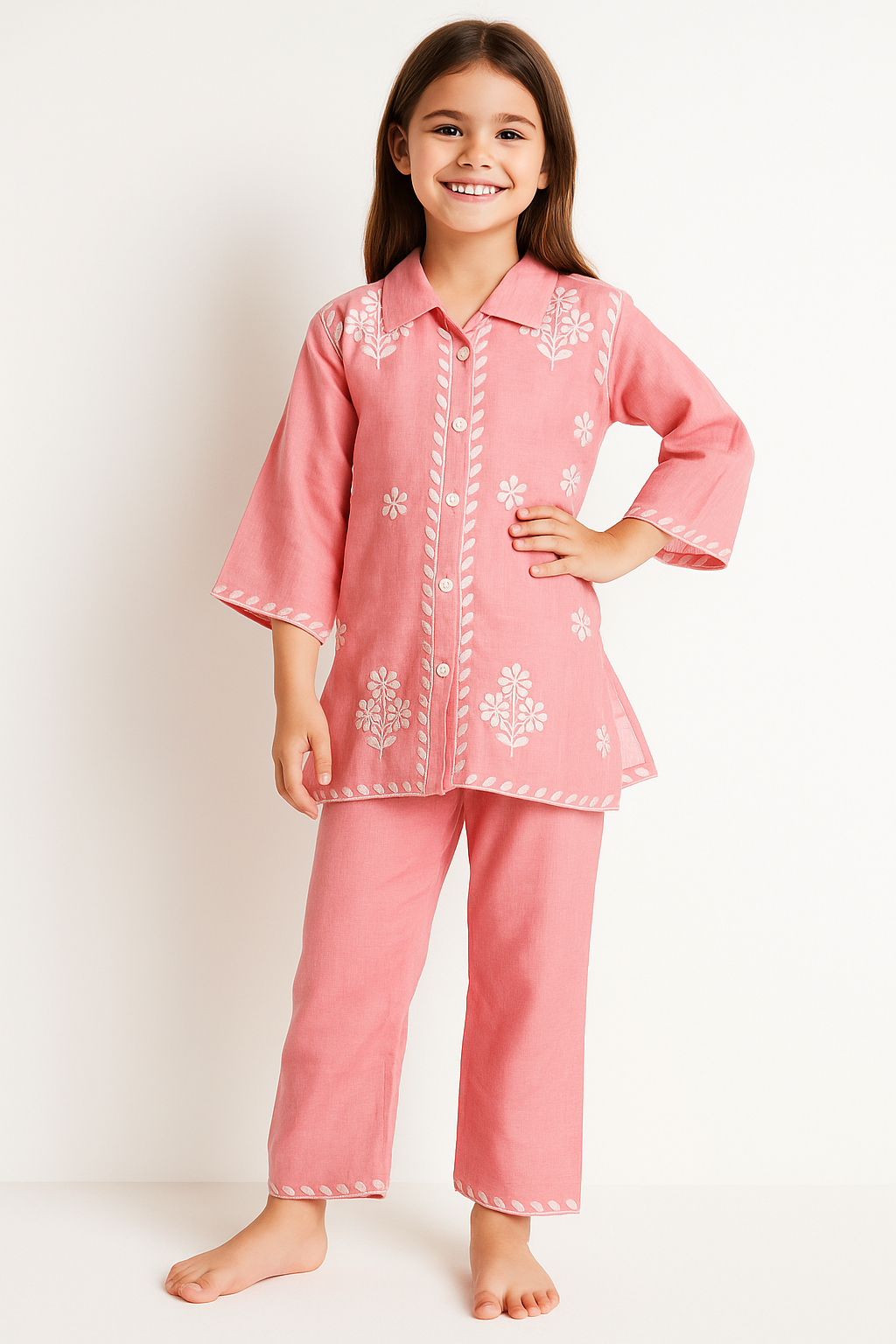 Cotton Embroidered Cord Set 1224 Pink