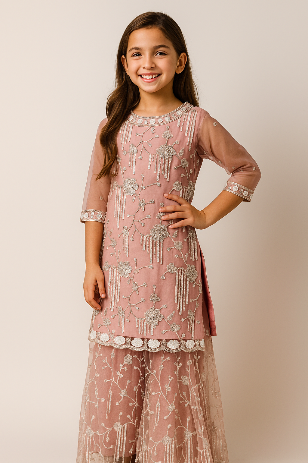 Net Bids Embroidery Work Plazo Set 4536 Pink