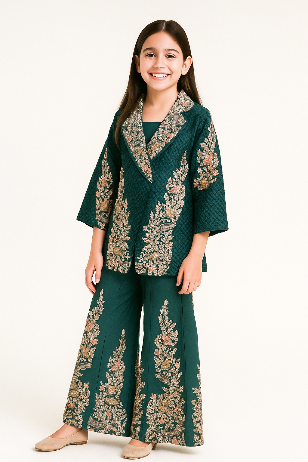 Georgette Jacket Style Plazo Set 5237 Green