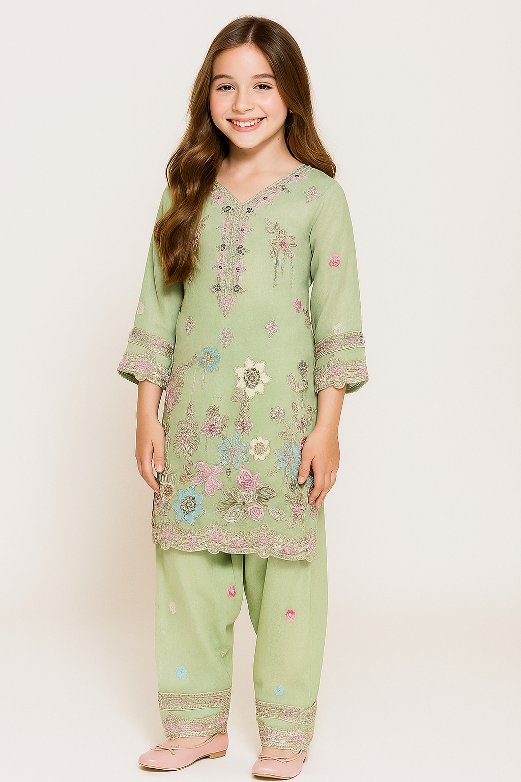 Georgette Bids Work Farshi Set 4715 Green