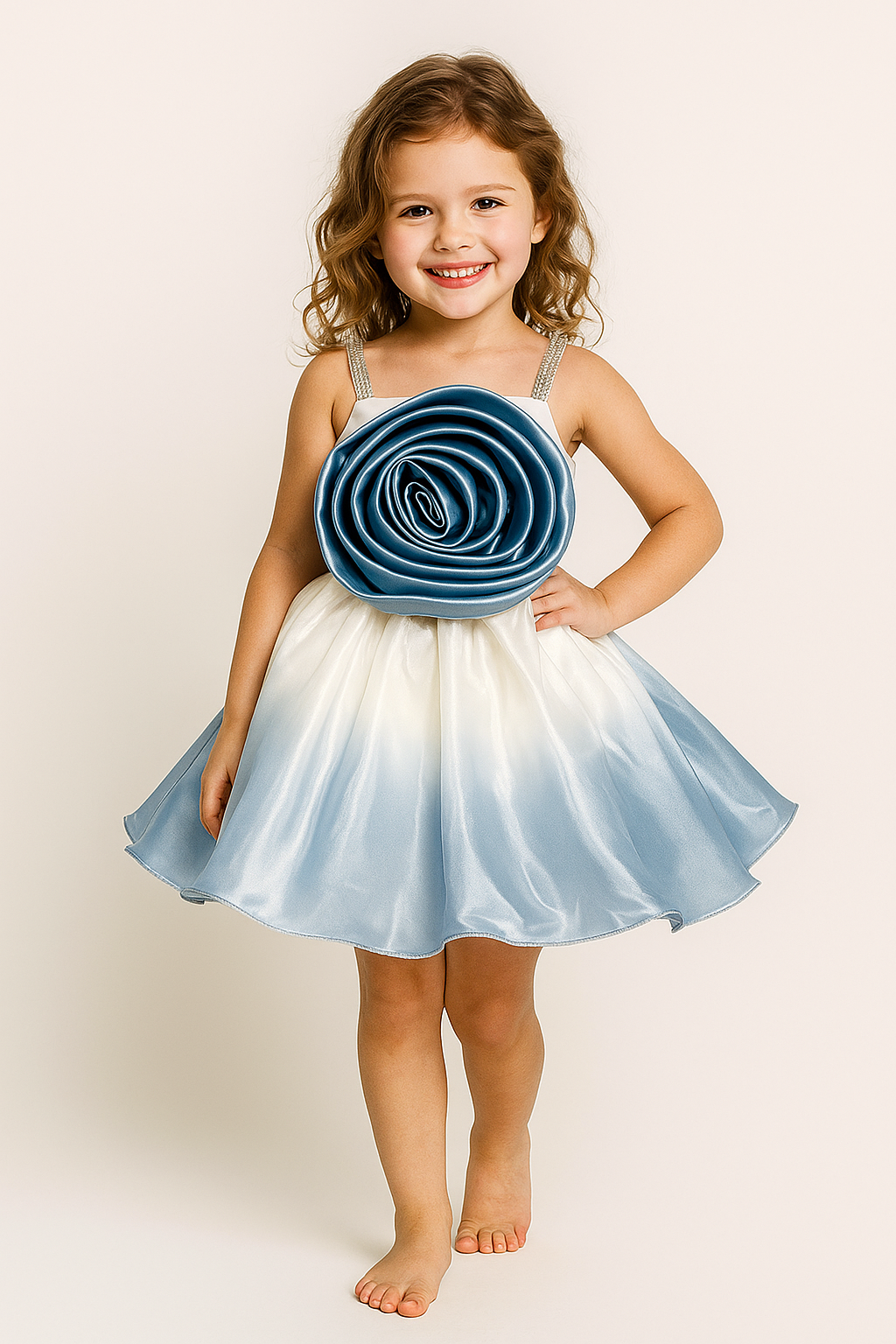 Blue & White Satin Rose Frock 2533