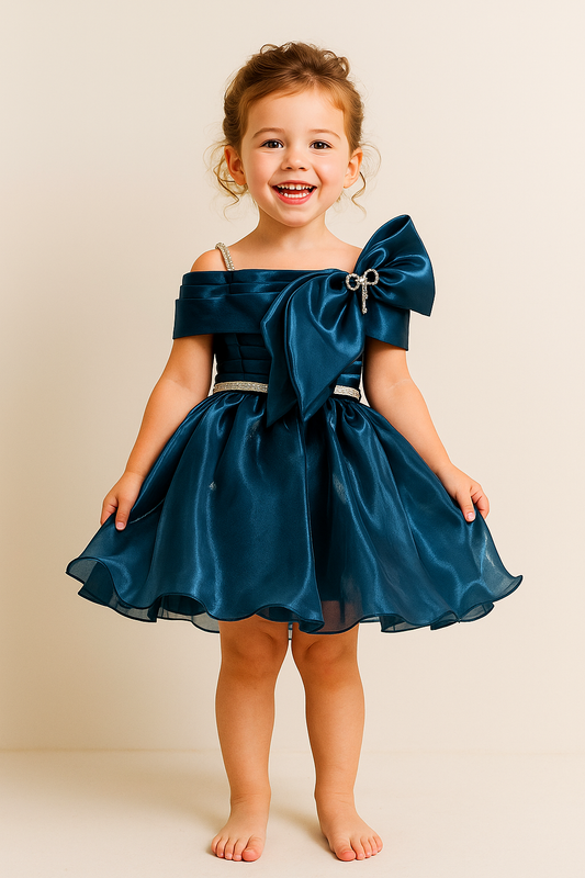 Satin Bow Design Frock 2456 Royal Blue