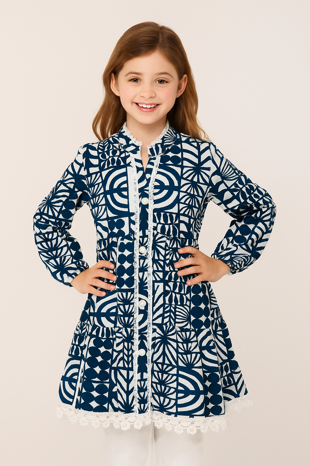 Cotton Printed Frock Pant Set 1231 Blue