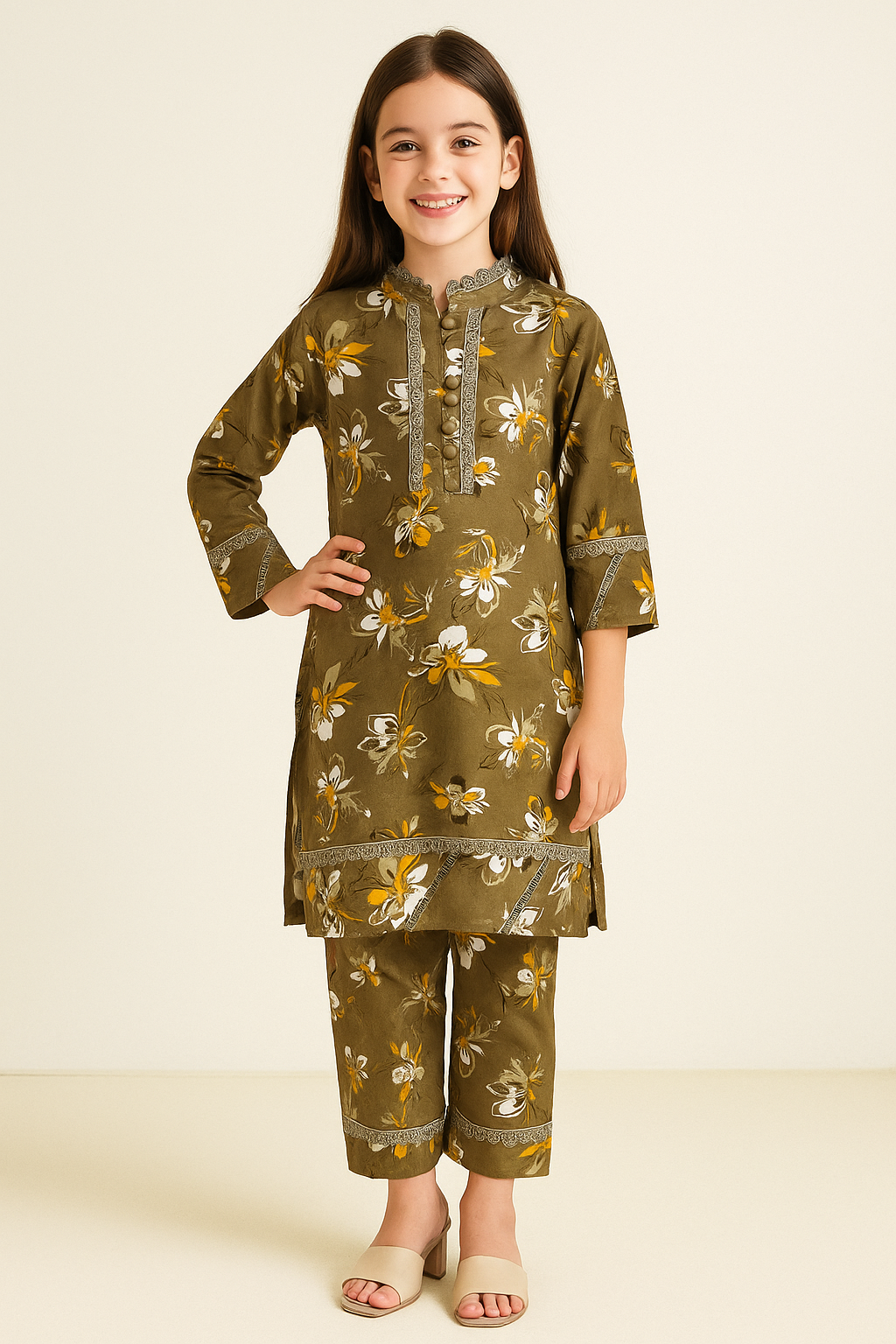 Cotton Printed Kurti Pant Set 1238 Brown