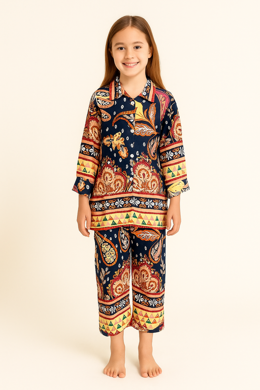 Cotton Printed Cord Set 1242 Navy Blue