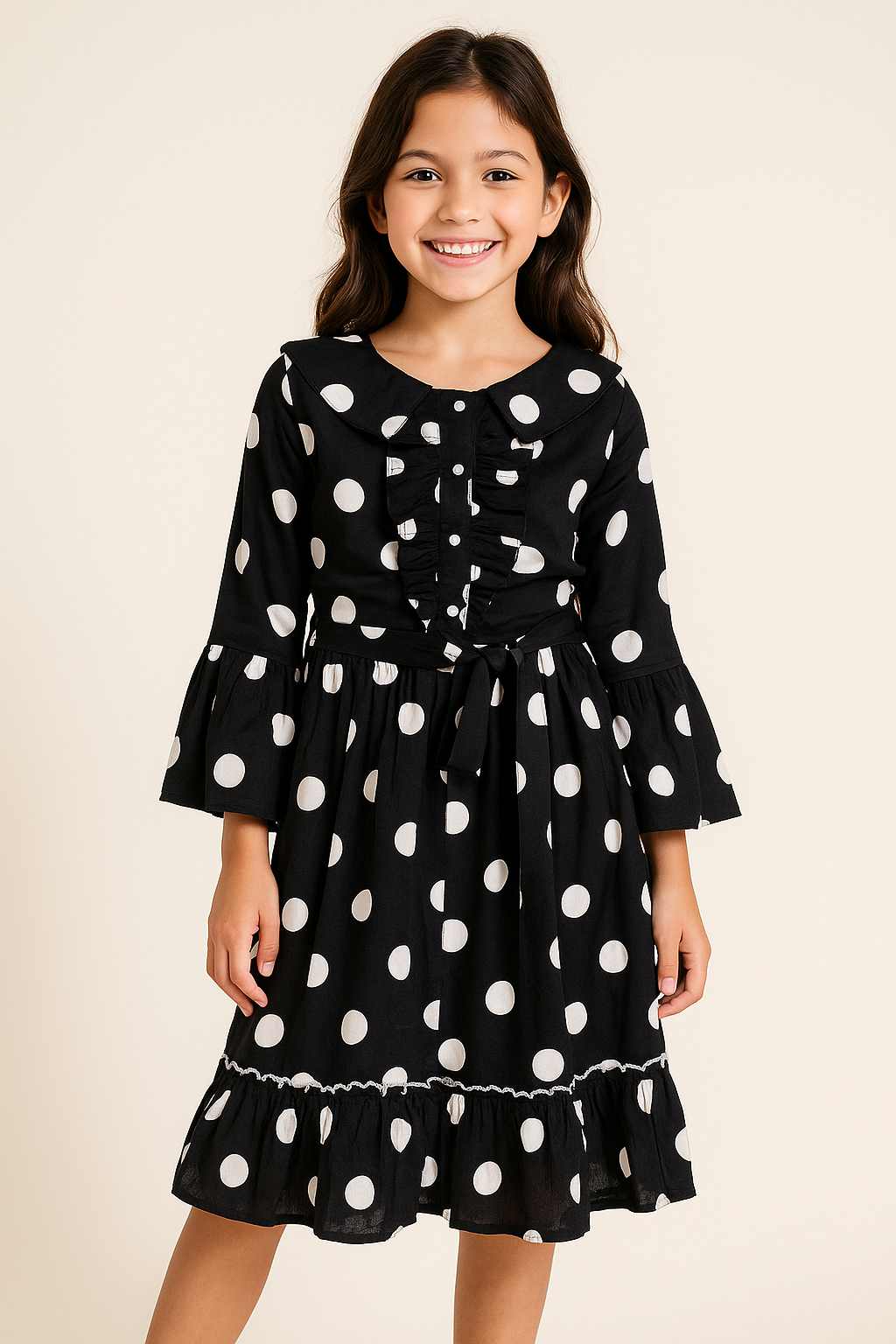 Cotton Polka Dot Printed Frock 1093 Black