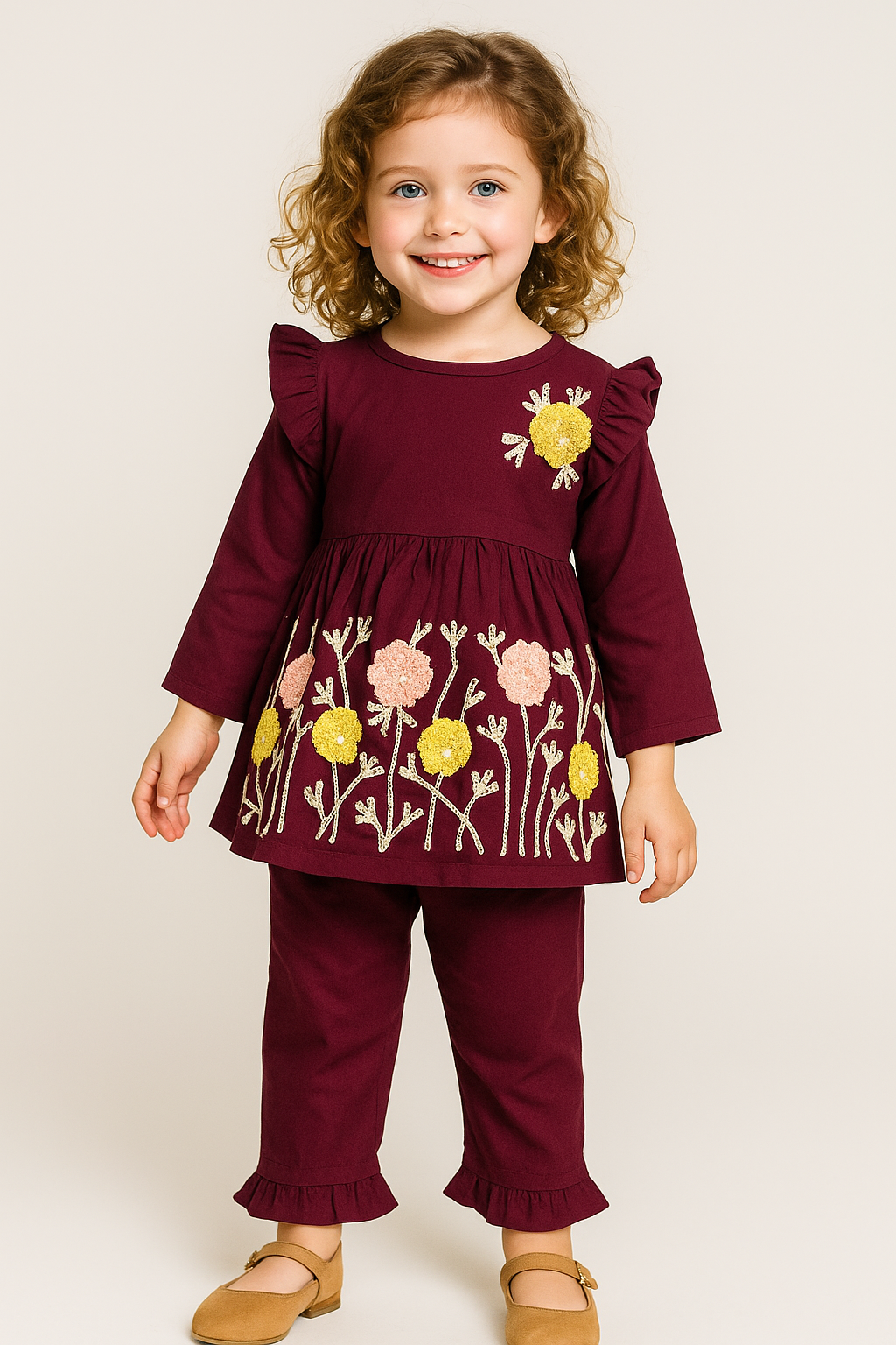 Cotton embroidery Cord Set 1031 Wine