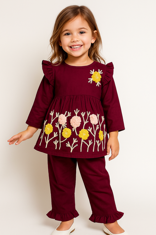 Cotton embroidery Cord Set 1031 Wine