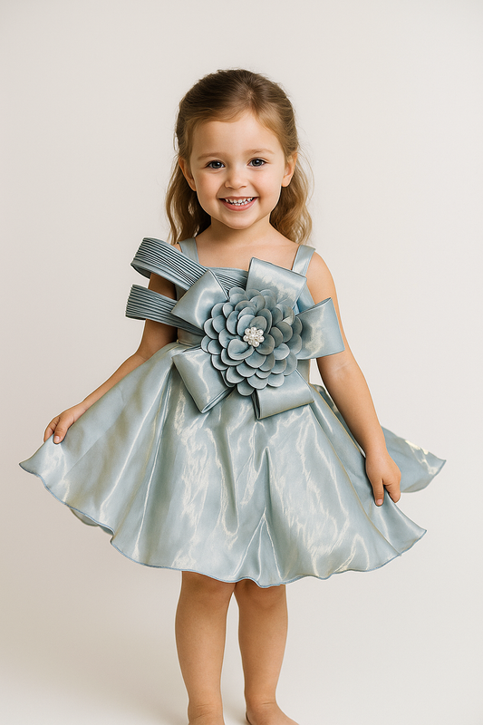 Satin Bow Frock 1012 Blue