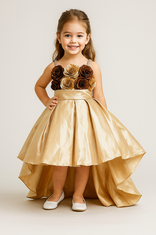 Satin Tail Cut Frock 1009 Beige