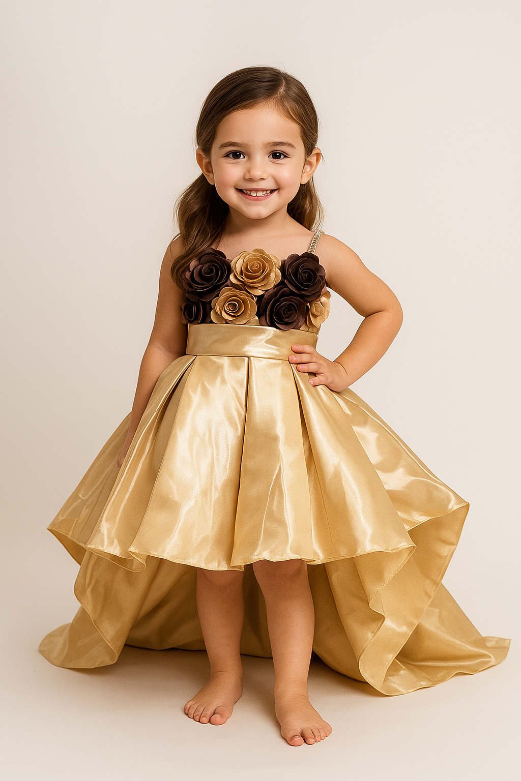 Satin Tail Cut Frock 1009 Beige