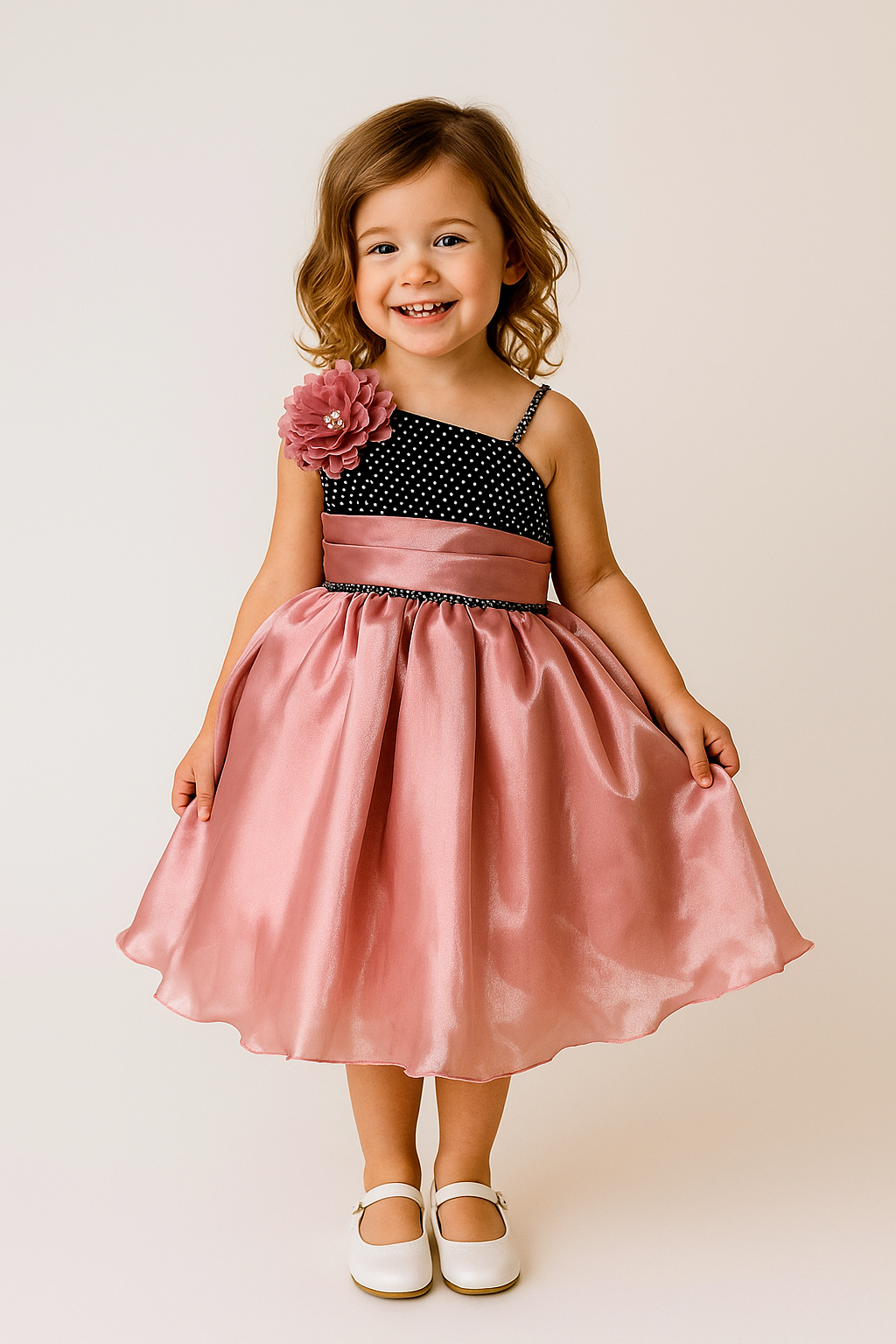 Satin Polka Frock 1015 Pink